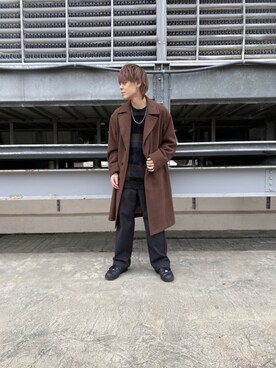 「JUNRED（ジュンレッド）のアイテム（チェスターコート）」を使った、ササキさん（メンズ・171cm）の冬コーディネート