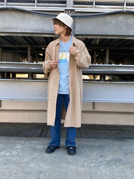 「JUNRED（ジュンレッド）のアイテム（ステンカラーコート）」を使った、ササキさん（メンズ・171cm）の春コーディネート