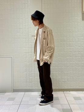 「ランチャーパンツ」｜「アイテム（帽子）」を使った、ササキさん（メンズ・171cm）の春コーディネート