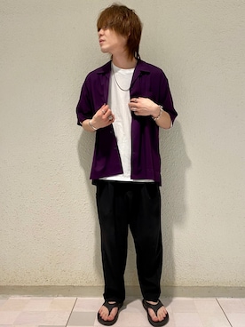 「JUNRED（ジュンレッド）の【AIR DRY/エアドライ】ワイドパンツ（その他パンツ）」を使った、ササキさん（メンズ・171cm）の夏コーディネート