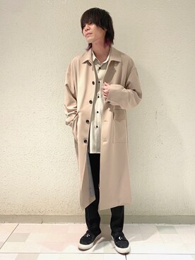 「JUNRED（ジュンレッド）のアイテム（ステンカラーコート）」を使った、ササキさん（メンズ・171cm）の冬コーディネート