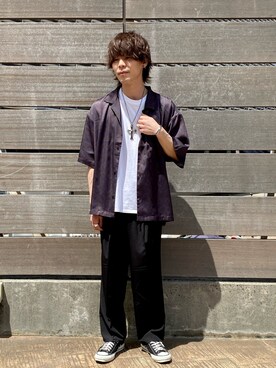 「JUNRED（ジュンレッド）の【AIR DRY/エアドライ】ワイドパンツ（その他パンツ）」を使った、ササキさん（メンズ・171cm）の春コーディネート