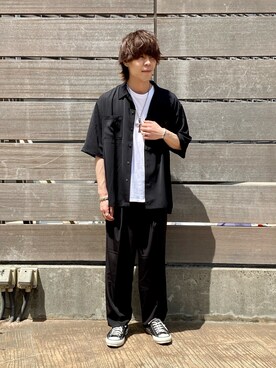 「JUNRED（ジュンレッド）の【AIR DRY/エアドライ】ワイドパンツ（その他パンツ）」を使った、ササキさん（メンズ・171cm）の春コーディネート