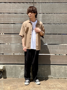 「JUNRED（ジュンレッド）の【AIR DRY/エアドライ】ワイドパンツ（その他パンツ）」を使った、ササキさん（メンズ・171cm）の春コーディネート