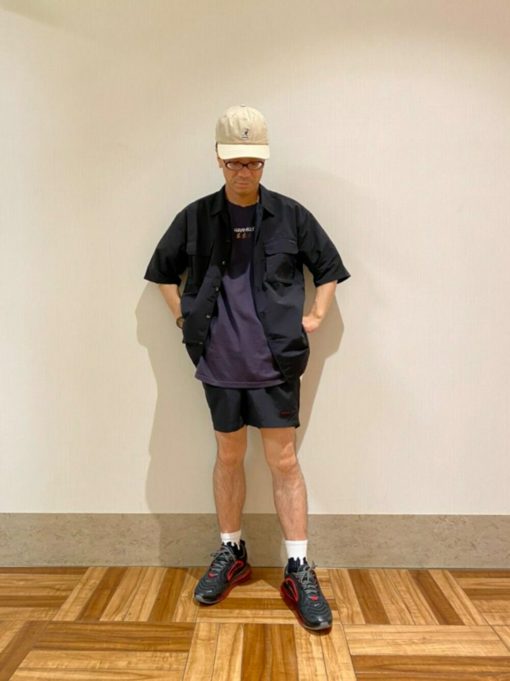 「夏の部屋着、セットアップ、GRAMICCI、Junred」｜「KANGOLのKANGOL Washed BaseballCAP（キャップ、ベージュ系）」を使った、じゅんさん（メンズ・167cm）の夏コーディネートの1枚目の写真