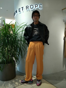 「ADAM ET ROPE'（アダムエロペ）のアイテム（ライダースジャケット）」を使った、じゅんさん（メンズ・167cm）の秋コーディネート