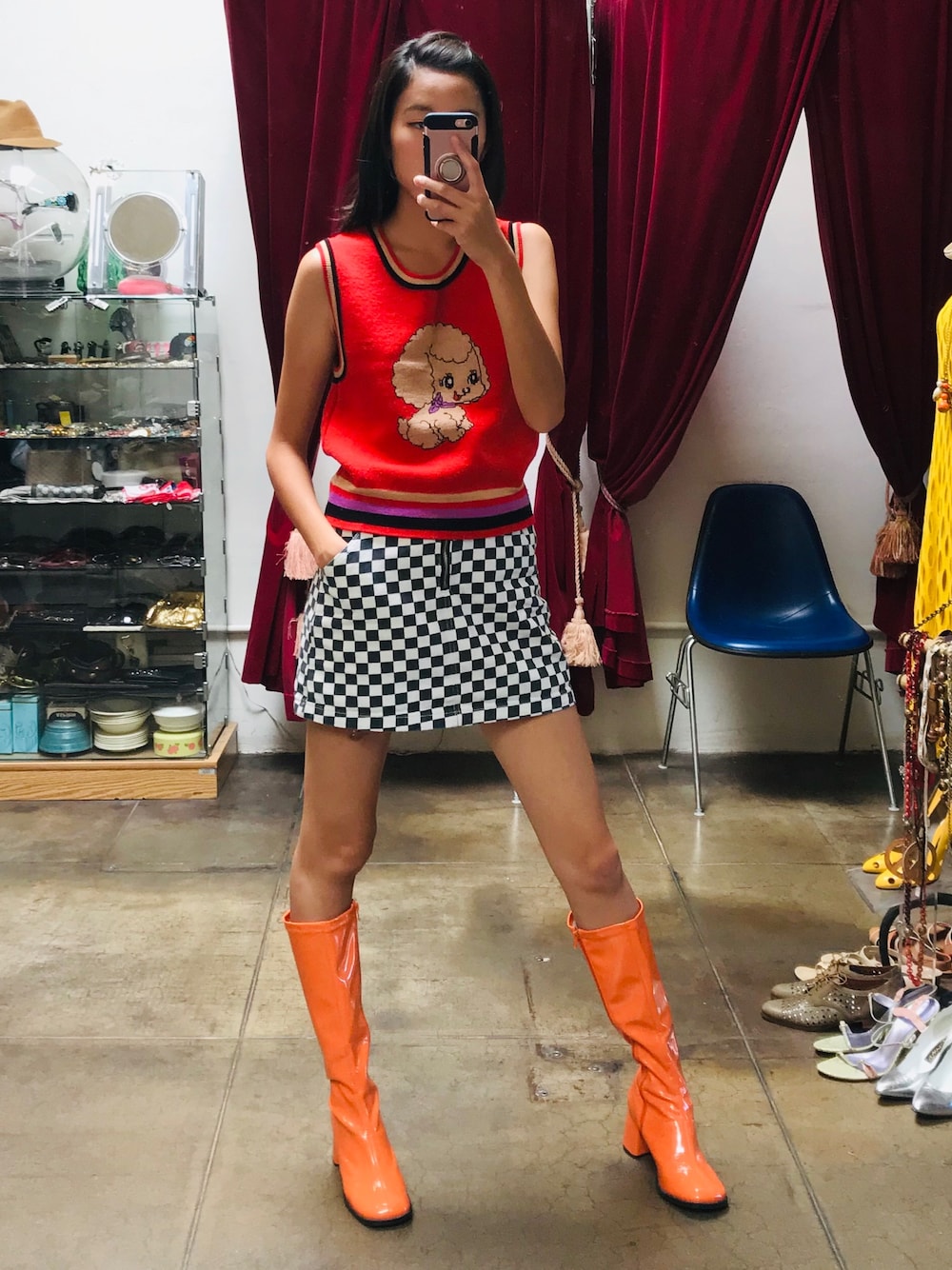 「OPENING CEREMONY、gvgv、g.v.g.v.、UNIF」｜「G.V.G.V.のアイテム（ベスト、オレンジ系）」を使った、Natsuki Tanakaさん（レディース・170cm）の夏コーディネートの1枚目の写真