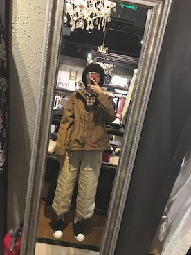 「axes femme（アクシーズファム）のアイテム（ナイロンジャケット）」を使った、爆浆芝士小蛋挞さん（レディース・155cm）の秋コーディネート