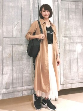 「アイテム（ピーコート、ブラウン系）」を使った、Rubyさん（レディース・163cm）の夏コーディネート