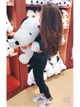 「American Eagle（アメリカンイーグル）のアイテム（その他トップス、ブラック系）」を使った、Hanaさん（レディース・157cm）の夏コーディネート