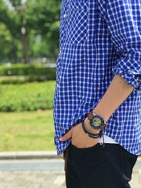 「FOSSIL（フォッシル）のアイテム（アクセサリー）」を使った、Yvintage9さん（メンズ・172cm）の夏コーディネート