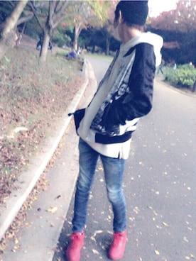 「5351 POUR LES FEMMES（ゴーサンゴーイチプールファム）のアイテム（ブルゾン）」を使った、えてぃさん（メンズ・177cm）の春コーディネート