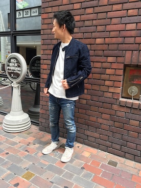 「AVIREX（アヴィレックス）のアイテム（デニムジャケット）」を使った、TAKAYUKIさん（メンズ・160cm）の夏コーディネート