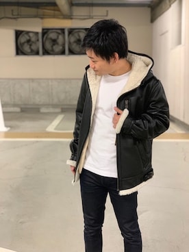「フードコート」｜「アイテム（ブルゾン）」を使った、TAKAYUKIさん（メンズ・160cm）の秋コーディネート