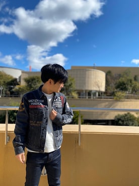 「AVIREX（アヴィレックス）のアイテム（デニムジャケット）」を使った、TAKAYUKIさん（メンズ・160cm）の冬コーディネート
