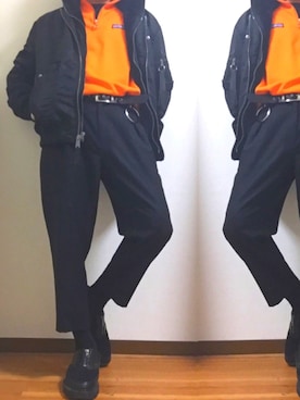 「DISCOVERED（ディスカバード）のアイテム（スラックス）」を使った、hossiyさん（メンズ・170cm）の冬コーディネート