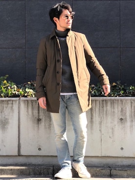 「HERNO（ヘルノ）のアイテム（ステンカラーコート）」を使った、SCGさん（メンズ・178cm）の冬コーディネート