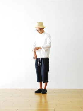 「Engineered Garments（エンジニアードガーメンツ）のアイテム（パンツ）」を使った、WONDERMOUNTAINさん（メンズ・175cm）の夏コーディネート