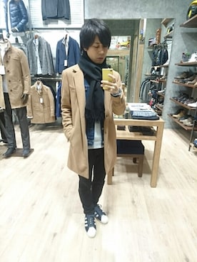 「PLST（プラステ）のアイテム（デニムジャケット）」を使った、Hirotomo Miyataさん（メンズ・167cm）の冬コーディネート