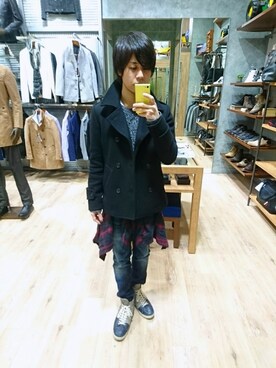 「Lui's（ルイス）のアイテム（ピーコート）」を使った、Hirotomo Miyataさん（メンズ・167cm）の冬コーディネート