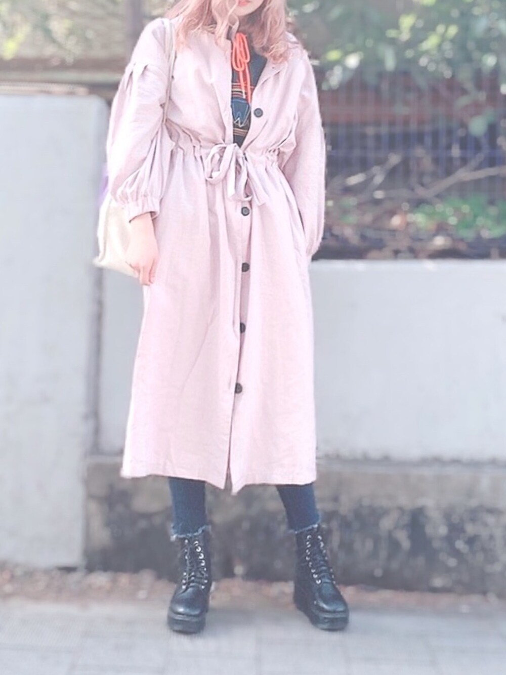 「春ワンピース、mystic、mysty woman」｜「mysticのハトメシャーリングガウン（ワンピース、ピンク系）」を使った、yukko1115さん（レディース・163cm）の春コーディネートの1枚目の写真