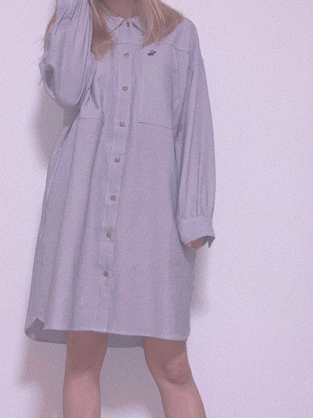 「シャツワンピ、シャツワンピース、179/WG」｜「179/WGの【WEB別注】ビバリーヒルズポロクラブコラボシャツワンピース（シャツワンピース、グレー系）」を使った、yukko1115さん（レディース・163cm）の夏コーディネートの1枚目の写真