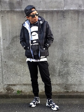 「Bape」｜「アイテム（スウェット）」を使った、Sさん（メンズ・170cm）の冬コーディネート