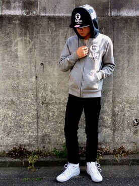 「AAPE BY A BATHING APE（エーエイプバイアベイシングエイプ）のアイテム（帽子）」を使った、Sさん（メンズ・170cm）の秋コーディネート