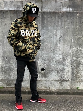 「Bape」｜「アイテム（ミリタリージャケット）」を使った、Sさん（メンズ・170cm）の冬コーディネート