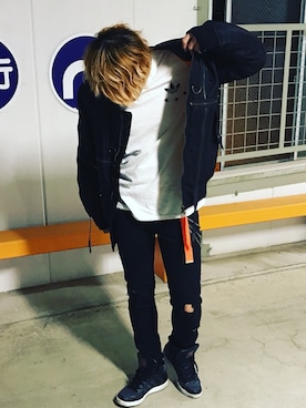 「インスタグラム」｜「アイテム（MA-1）」を使った、malmalさん（メンズ・180cm）の秋コーディネート
