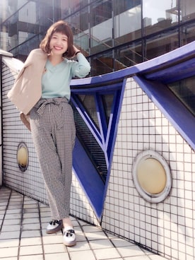 「VIS（ビス）のアイテム（ノーカラージャケット）」を使った、YAMAさん（レディース・157cm）の冬コーディネート