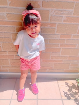 「THE NORTH FACE（ザノースフェイス）のアイテム（Tシャツ/カットソー、ホワイト系）」を使った、Millyさん（キッズ・110cm）の秋コーディネート