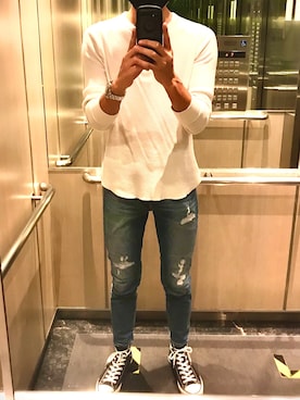 「アイテム（その他トップス、ホワイト系）」を使った、kash103さん（メンズ・181cm）の夏コーディネート