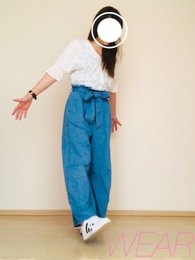「スカラップ」｜「アイテム（アナログ腕時計）」を使った、i---Ku♥︎∗*ﾟさん（レディース・157cm）の春コーディネート
