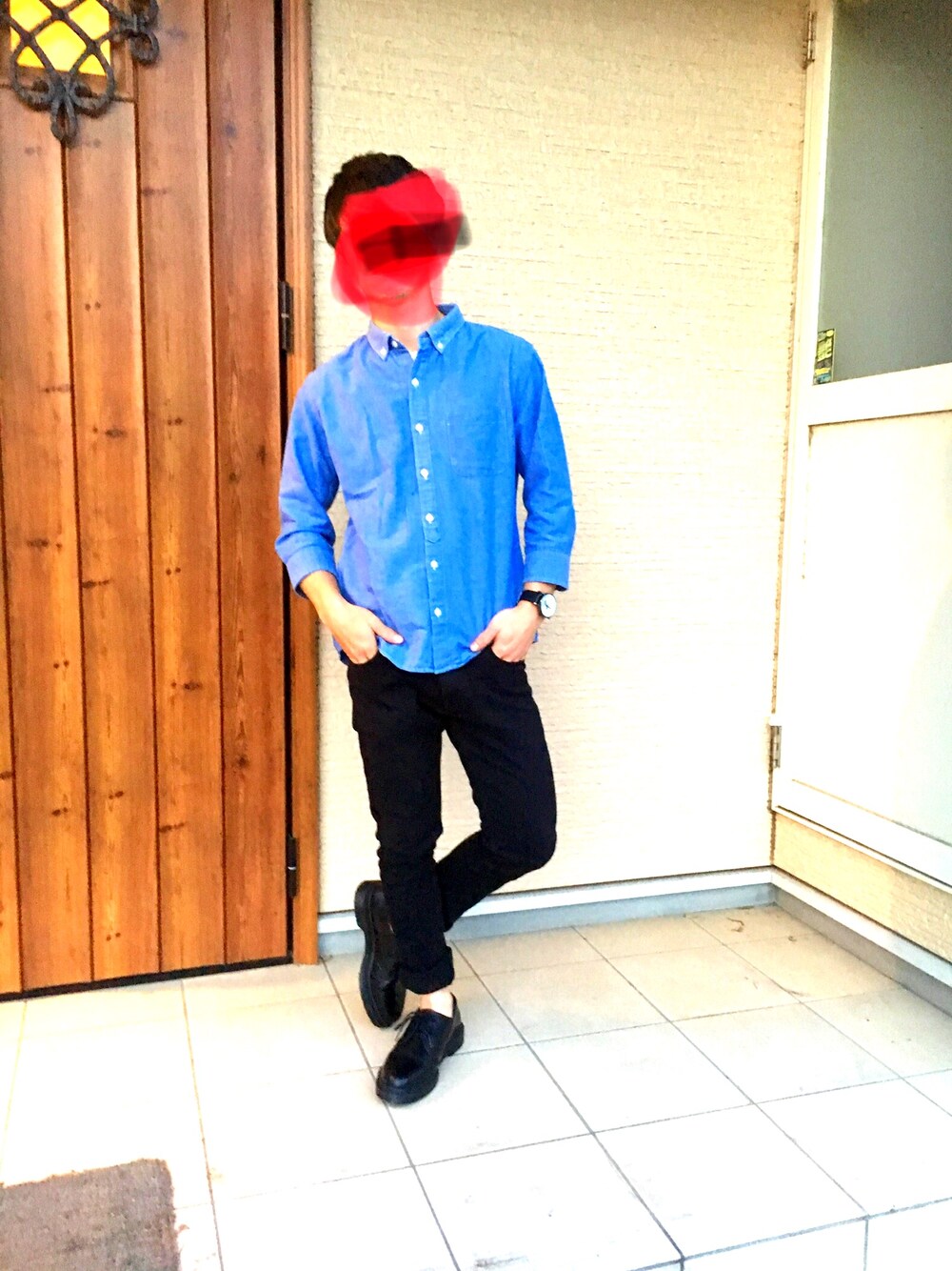 「シンプル、どこの服か分からない」｜「Dr. MartensのDr.Martens  ドクターマーチン 1461 MONO 3EYE モノ スリーアイレット 14345001 BLACK SMOOTH（ブーツ、ブラック系）」を使った、ikuさん（メンズ・158cm）の春コーディネートの1枚目の写真