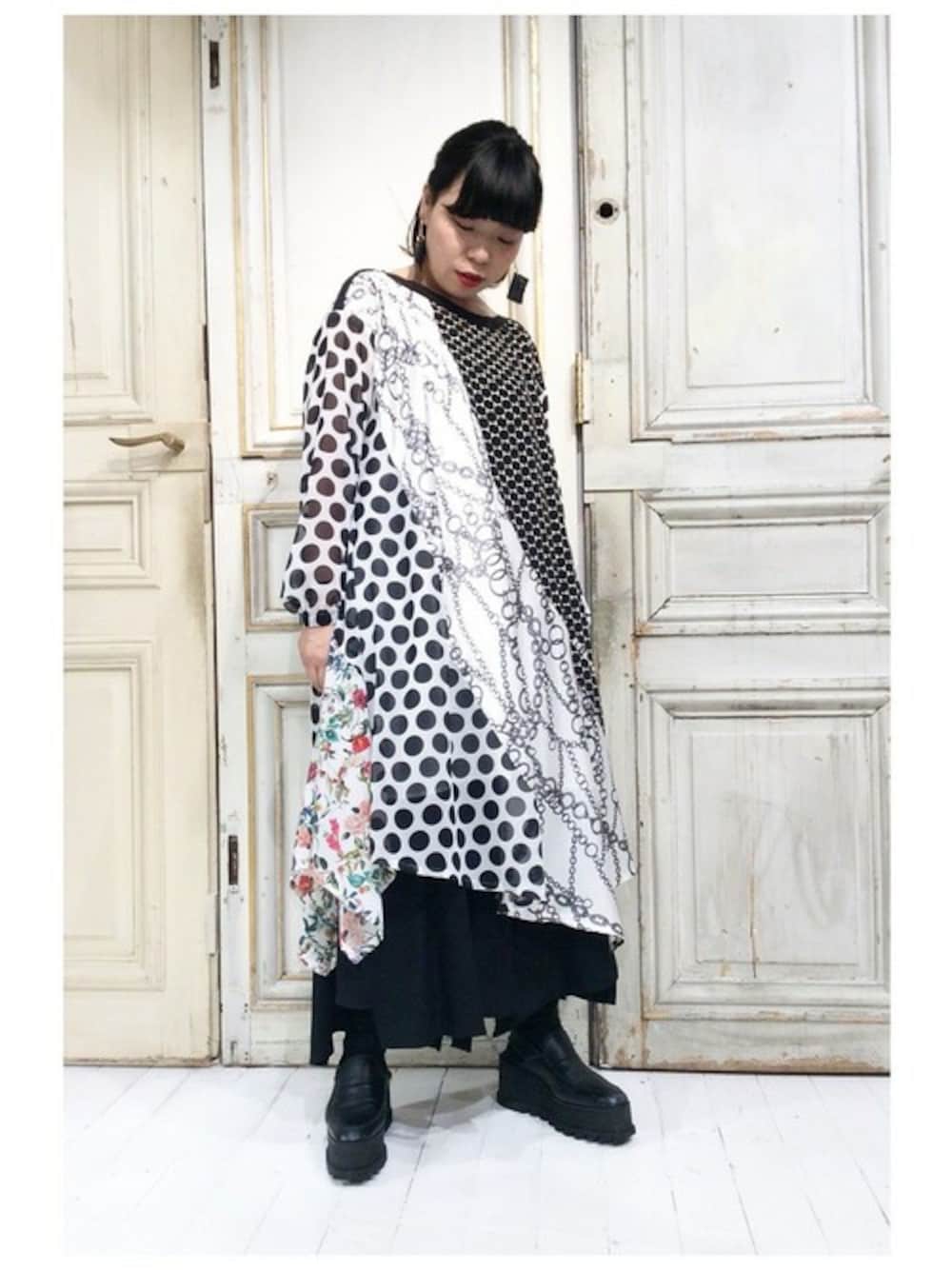 gomme ゴム アシンメトリ 長袖 ワンピース gomme（ゴム）の