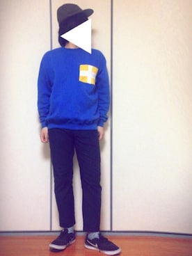 「アイテム（スウェット、ブルー系）」を使った、3865さん（メンズ・170cm）の冬コーディネート