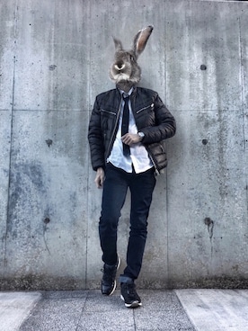 「寒い」｜「アイテム（フォーマルスーツ/小物）」を使った、ウサ男さん（メンズ・176cm）の冬コーディネート