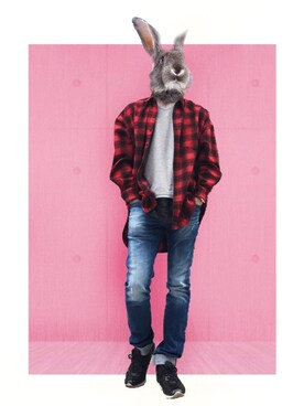 「AZUL by moussy（アズールバイマウジー）のアイテム（タンクトップ）」を使った、ウサ男さん（メンズ・176cm）の冬コーディネート