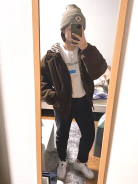 「emi+（エミプラス）のアイテム（ブルゾン）」を使った、asuminさん（レディース・157cm）の冬コーディネート