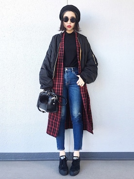 「MOUSSY（マウジー）のアイテム（ブルゾン）」を使った、Aiさん（レディース・163cm）の冬コーディネート