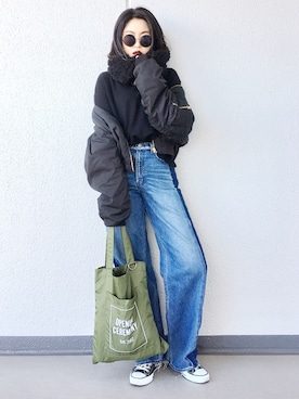 「MOUSSY（マウジー）のアイテム（ブルゾン）」を使った、Aiさん（レディース・163cm）の冬コーディネート