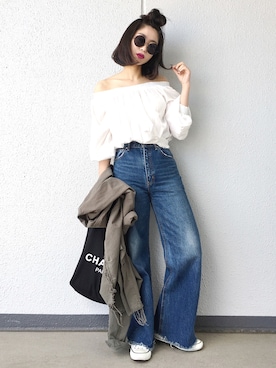 「Ameri（アメリ）のアイテム（ミリタリージャケット）」を使った、Aiさん（レディース・163cm）の春コーディネート