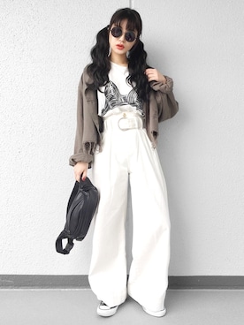 「Ameri（アメリ）のアイテム（ミリタリージャケット）」を使った、Aiさん（レディース・163cm）の春コーディネート