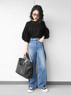 「バルーンスリーブ」｜Aiさん（レディース・163cm）の夏コーディネート