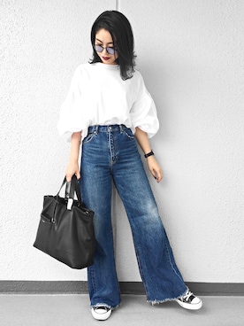 「バルーンスリーブ」｜Aiさん（レディース・163cm）の夏コーディネート