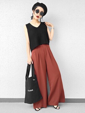 「A part by（アパートバイ）のP/PUサッシュワイドパンツ　757516 （その他パンツ）」を使った、Aiさん（レディース・163cm）の夏コーディネート