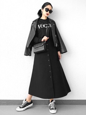 「HARE（ハレ）のアイテム（ライダースジャケット）」を使った、Aiさん（レディース・163cm）の春コーディネート