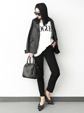 「KOBE LETTUCE」｜「アイテム（ライダースジャケット）」を使った、Aiさん（レディース・163cm）の春コーディネート