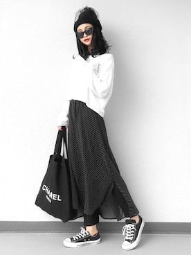 「LVEU.（ラブユ.）のアイテム（ニットキャップ/ビーニー）」を使った、Aiさん（レディース・163cm）の春コーディネート